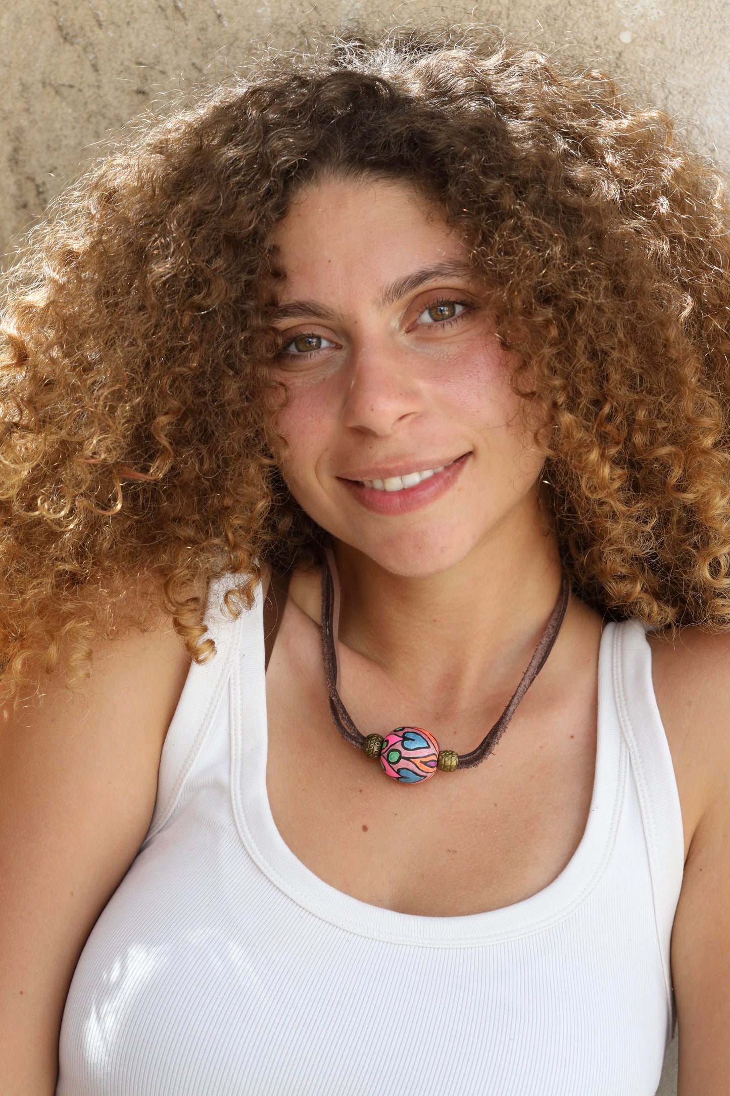 Brown Leather Necklace With A Colored Bead