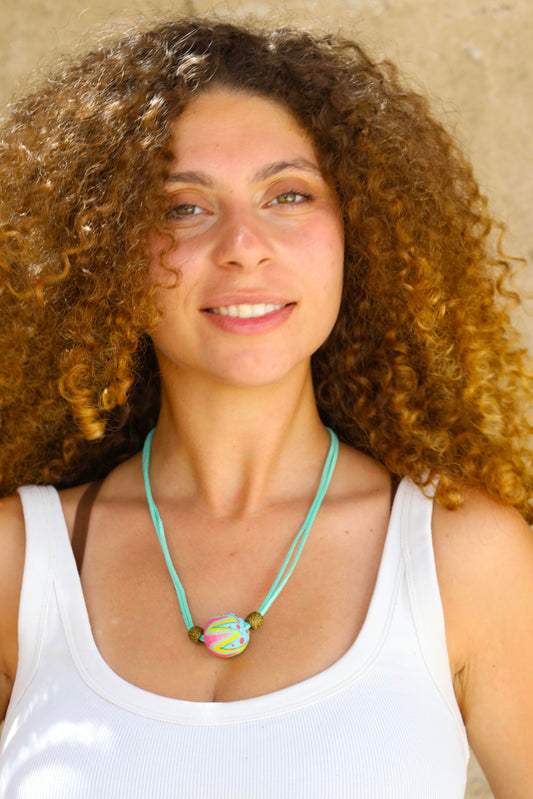 Mint Leather Necklace With A Colored Bead