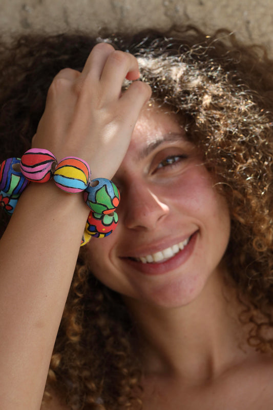 Large HandPainted Wooden Beads Bracelet