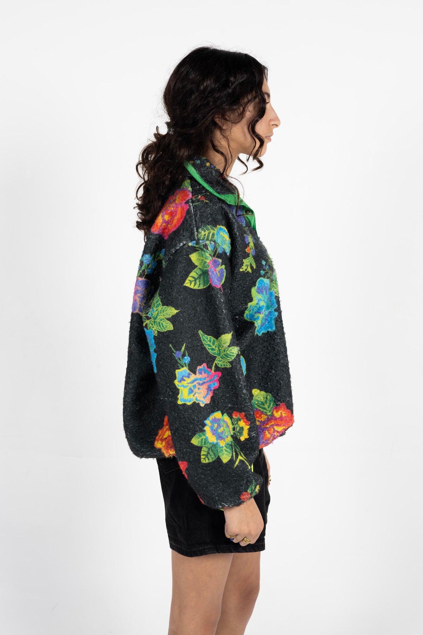 Black floral fleece
