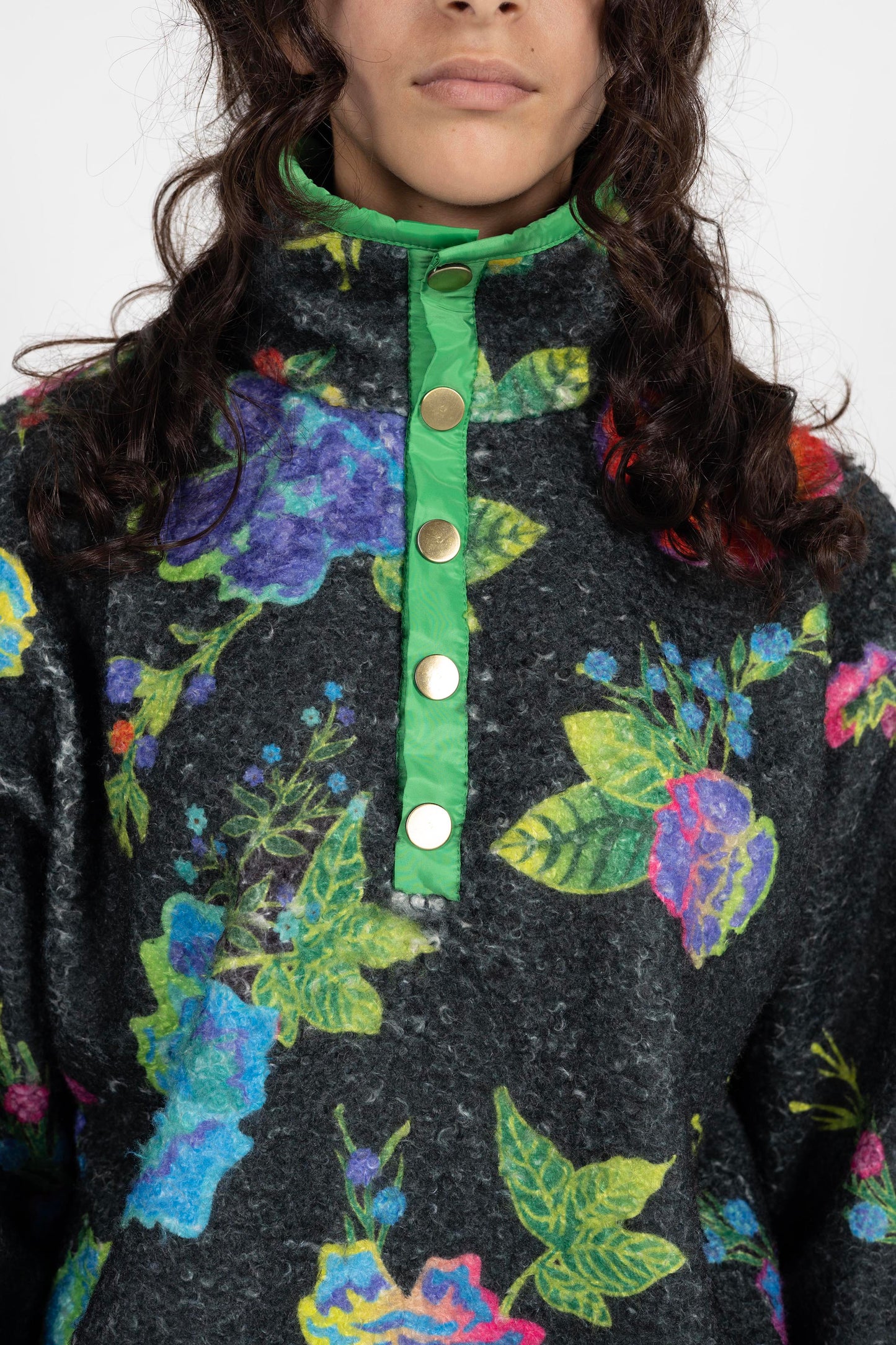 Black floral fleece
