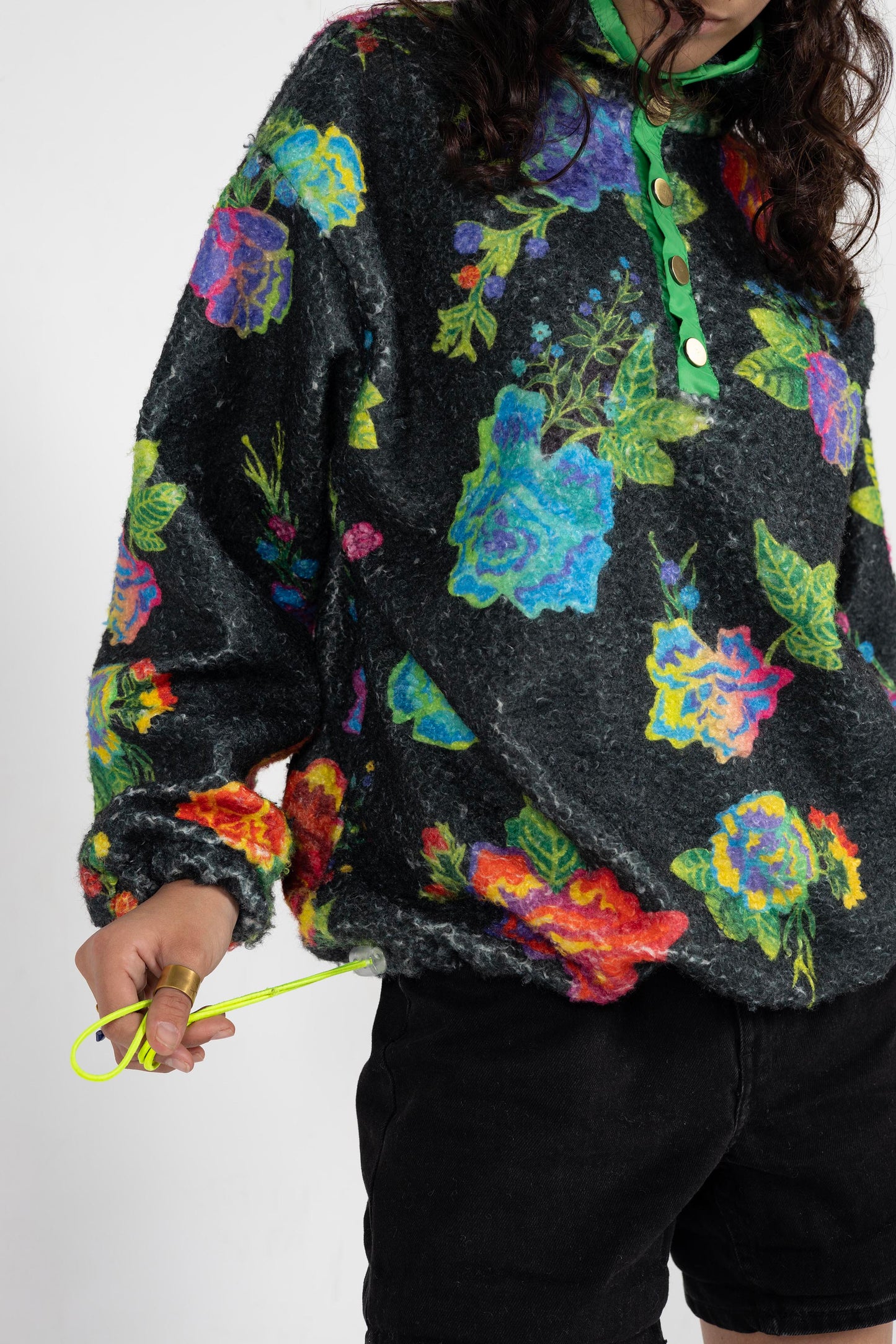 Black floral fleece