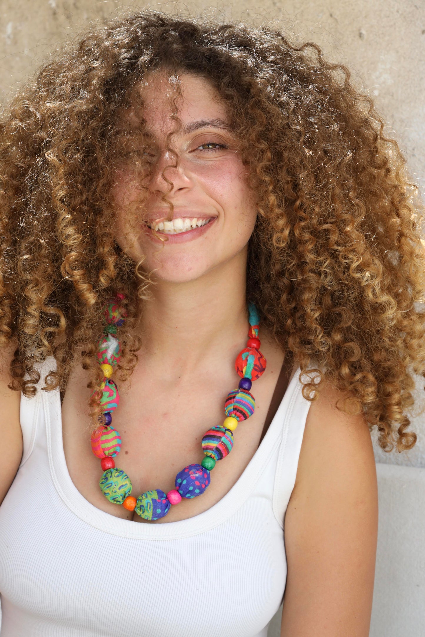 Patchy Fabric Beads Necklace
