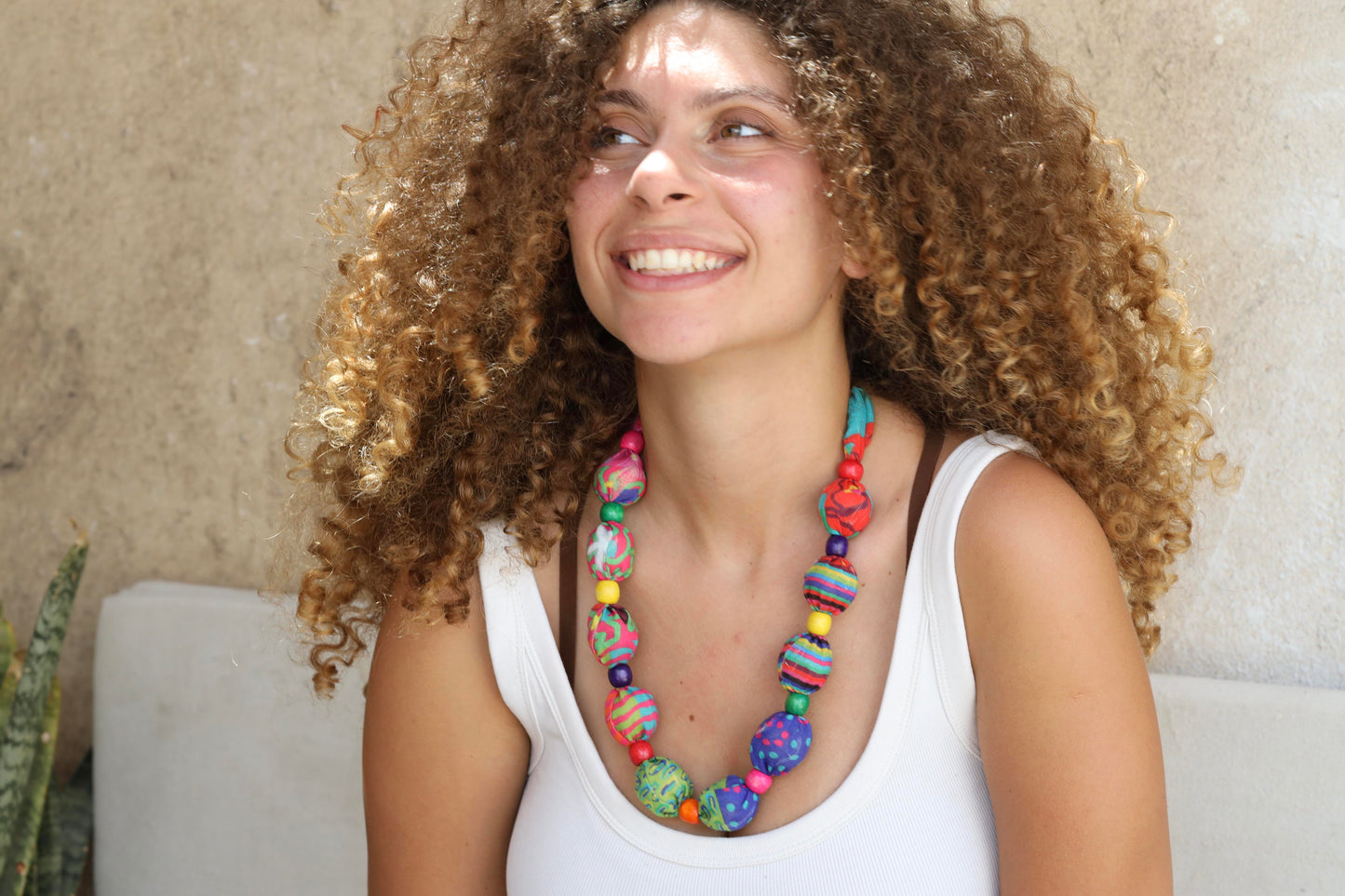Patchy Fabric Beads Necklace