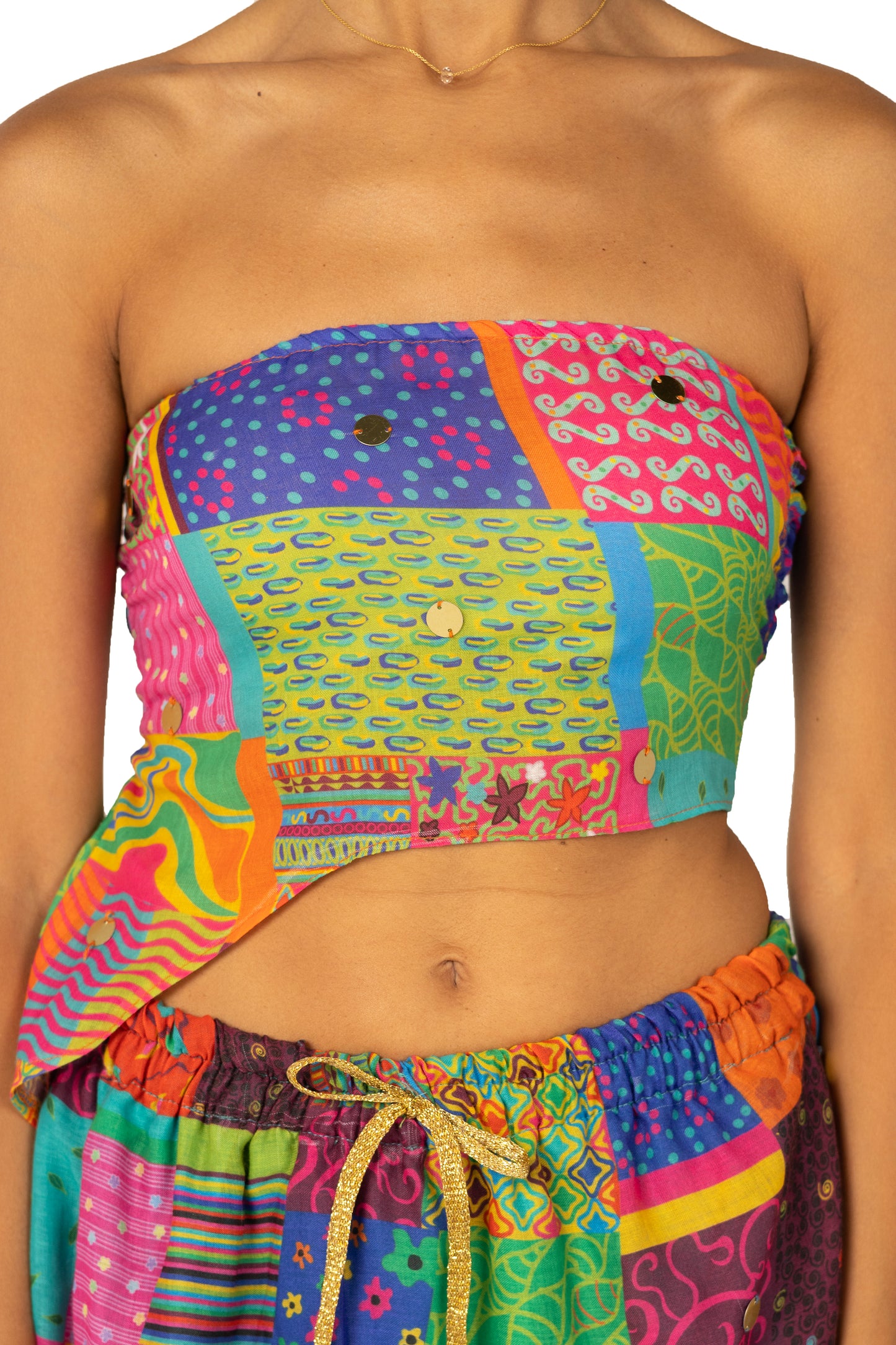 Patches asymmetrical crop top