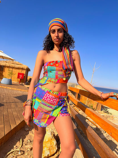 Patches asymmetrical crop top